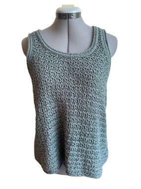 Aerie Sage Green Crochet Knit Tank Top Boho Coastal Beachy Sleeveless Summer Top